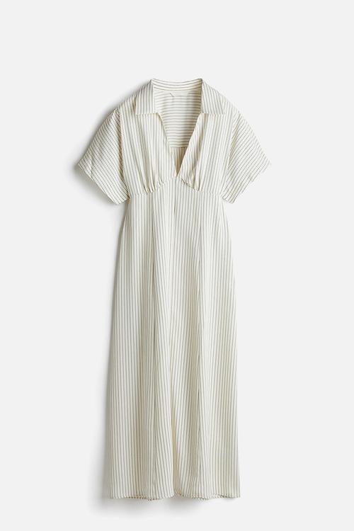 Twill shirt dress - white pinstriped