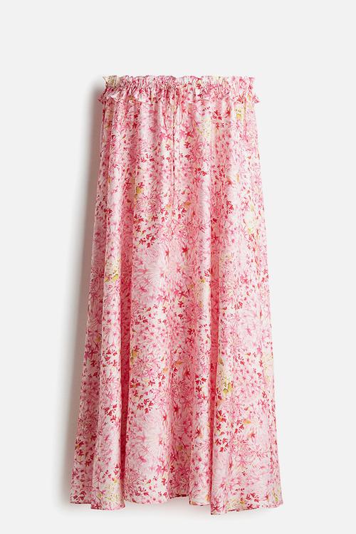 Frill-trimmed maxi skirt - light pink floral 