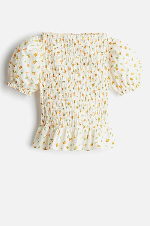Smocked blouse - cream oranges