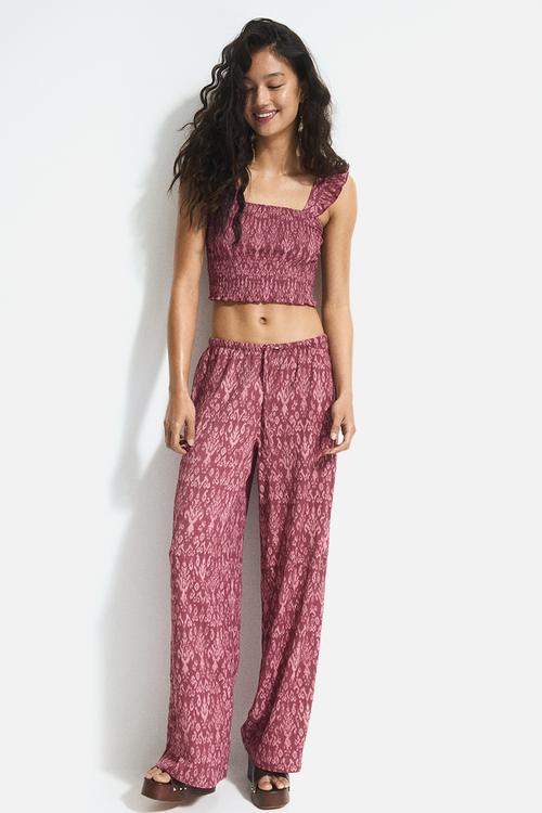 Smocked cropped top - dark pink patterned