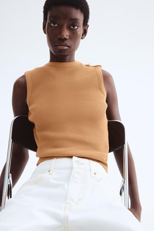 Ribbed vest top - light brown