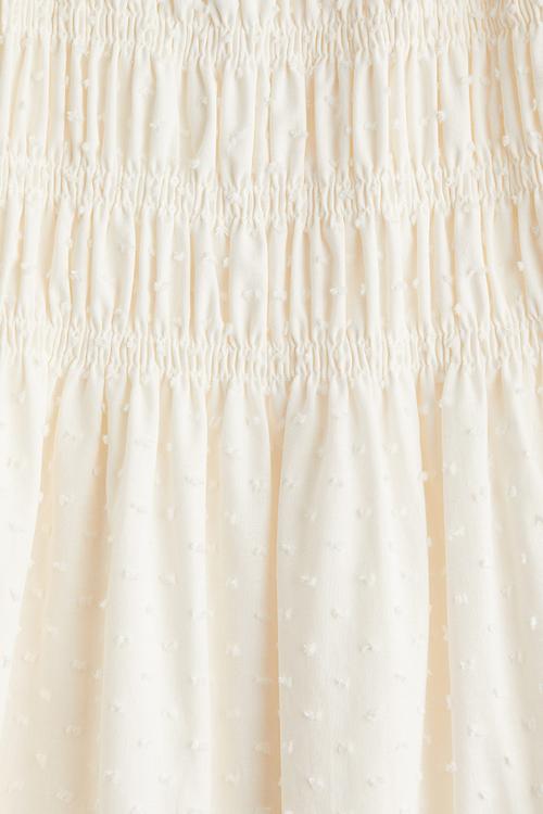 Smocked-bodice cotton dress - cream 