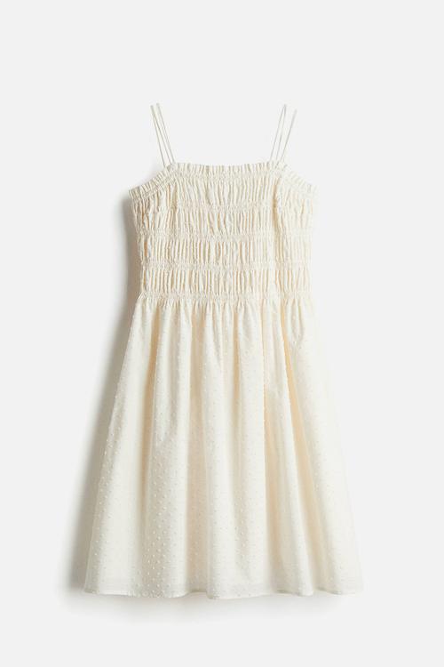 Smocked-bodice cotton dress - cream 