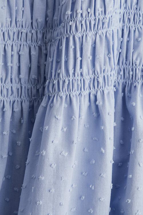 Smocked-bodice cotton dress - light blue