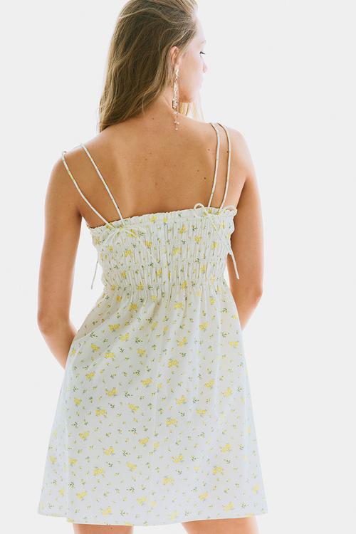 Smocked-bodice cotton dress - white/floral
