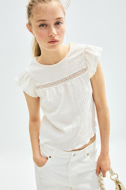 Textured jersey top - white