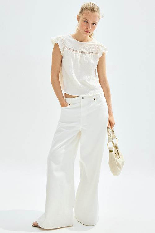 Textured jersey top - white