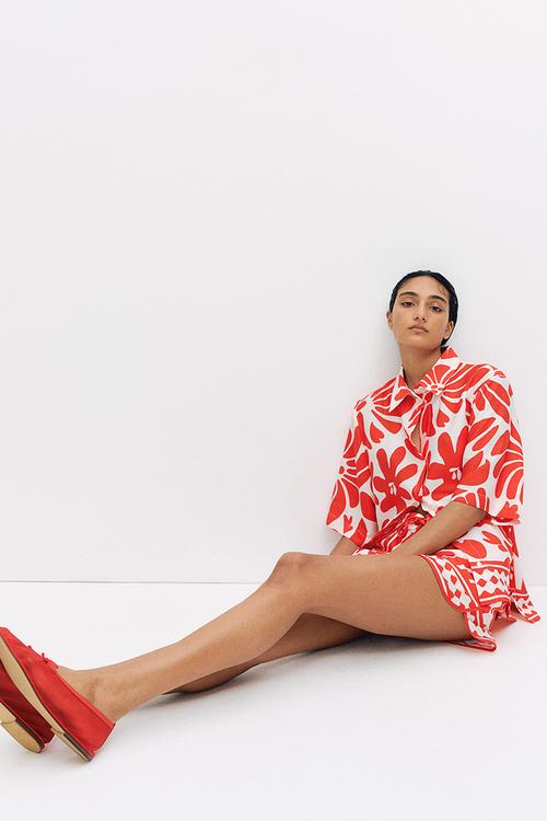 Patterned twill shirt - white/red patterned