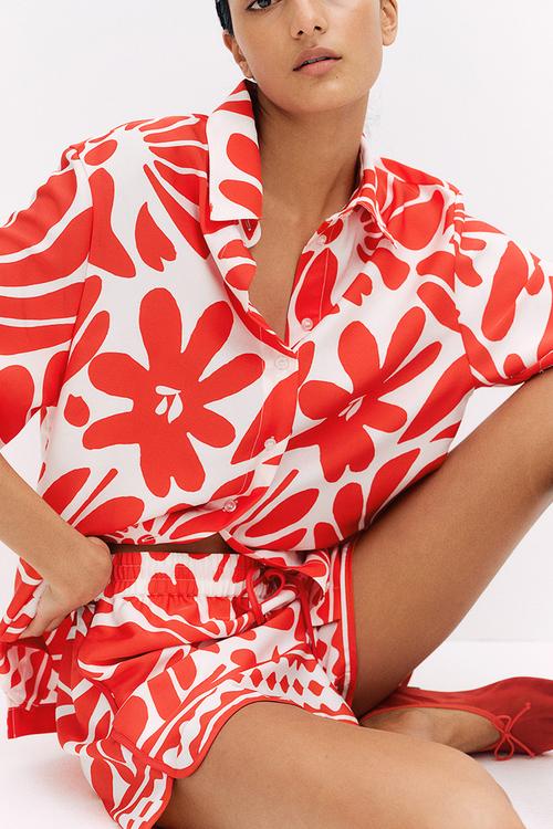 Patterned twill shirt - white/red patterned