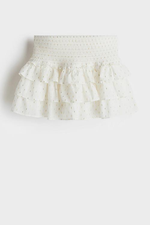 Tiered mini skirt - cream/spotted