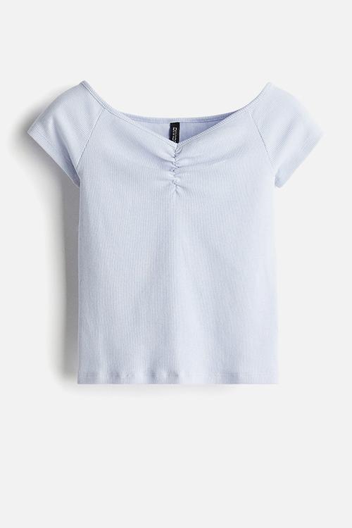 Ribbed boat-neck top - light blue 