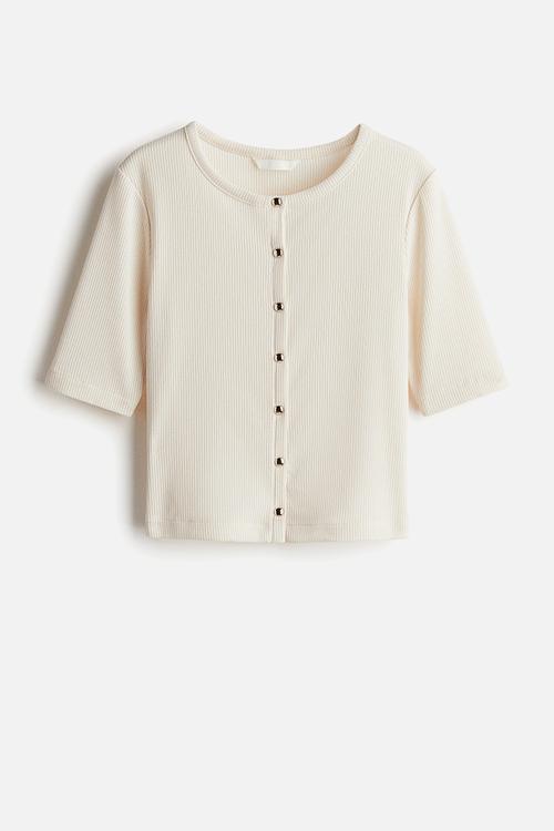 Ribbed jersey cardigan - cream