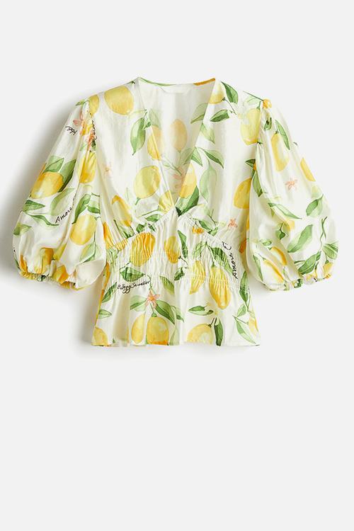 V-neck blouse - white/lemons