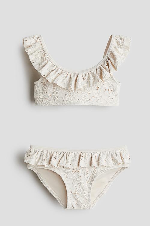 Flounce-trimmed bikini - light beige