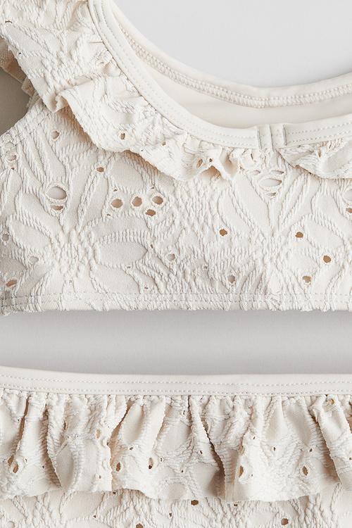 Flounce-trimmed bikini - light beige