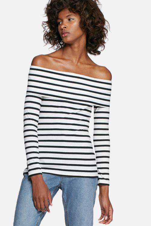 Rib off-shoulder striped top