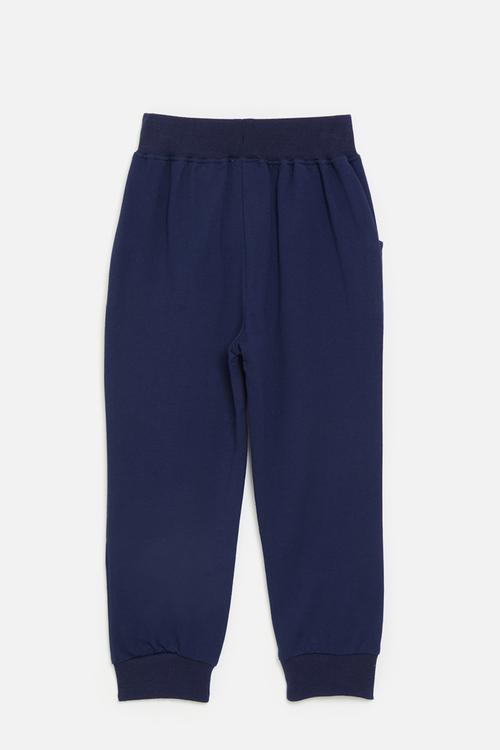 Chenille embroidered spaceship joggers - navy blue