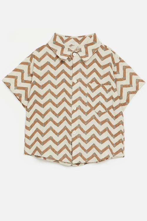 Chevron brushstroke printed shirt - ecru/tan