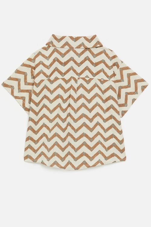 Chevron brushstroke printed shirt - ecru/tan