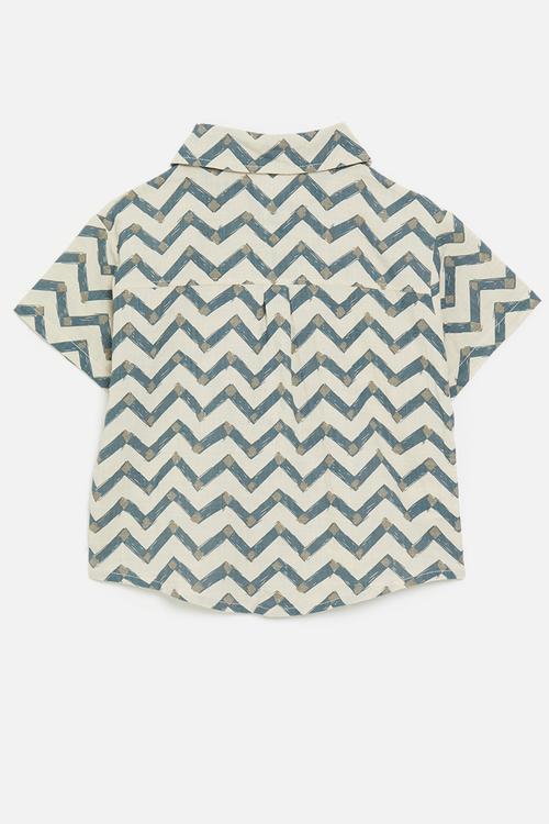 Chevron brushstroke printed shirt - ecru/teal blue