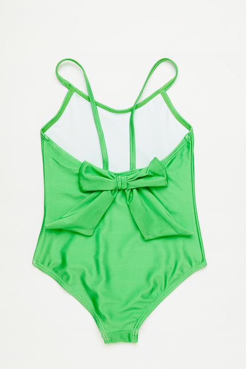 Renee bow one piece - tennis green/hibiscus