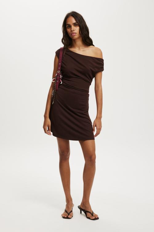 Sandy asymmetric mini dress - dark oak