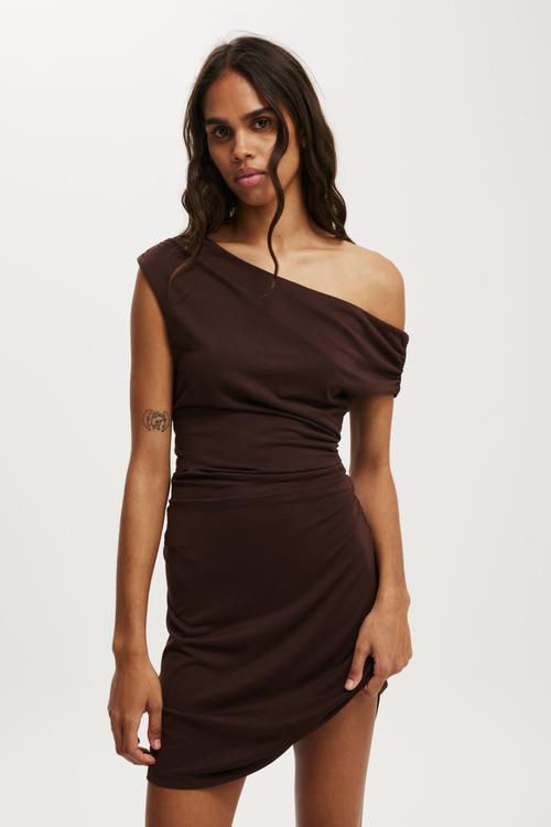 Sandy asymmetric mini dress - dark oak
