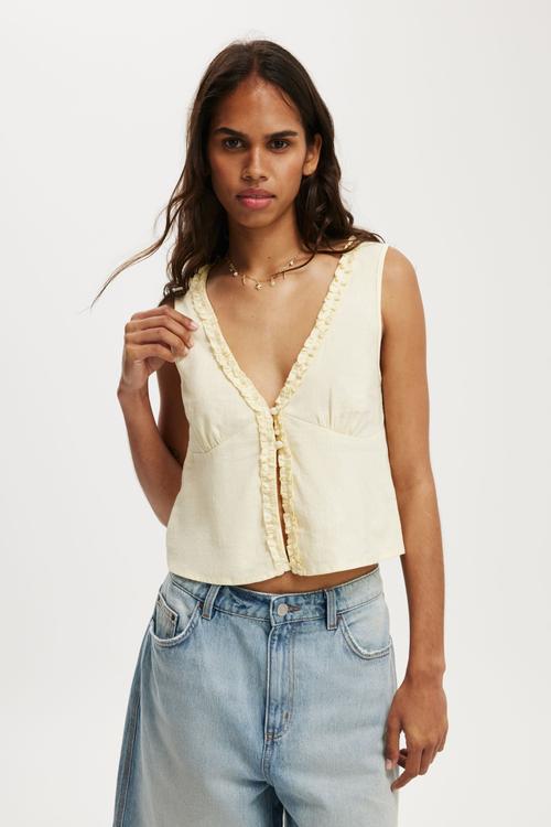 Haven ruffle button through cami - white
