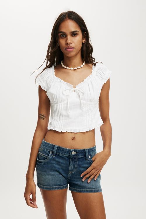 Greta frill sleeve blouse - white slub