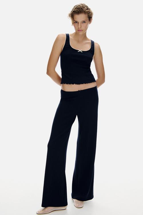 Pointelle jersey vest top - navy blue
