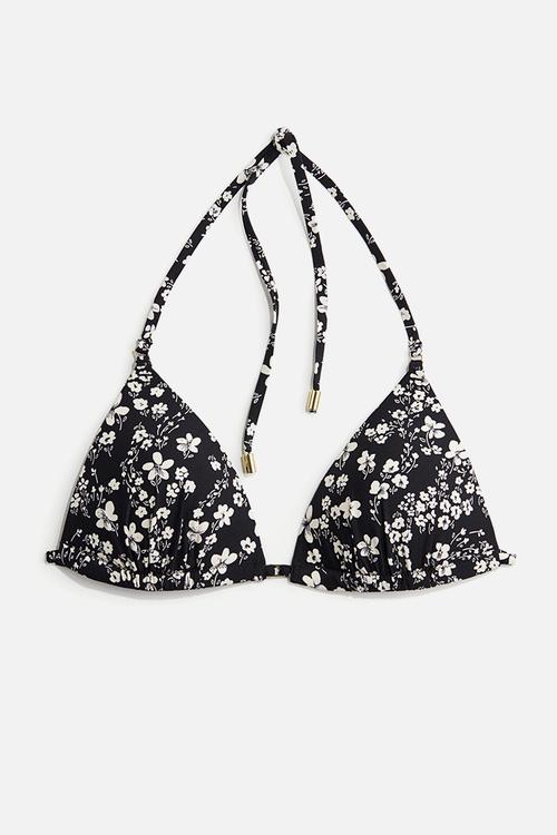 Push-up triangle bikini top - black & white floral