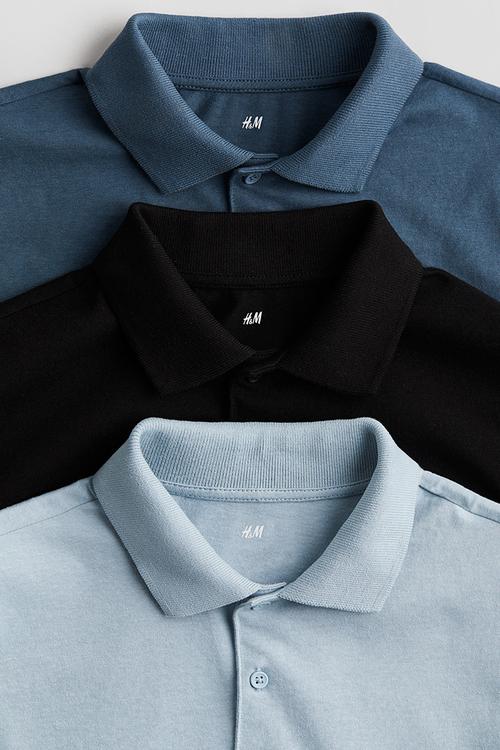 3 pack cotton polo shirts - light blue & navy blue