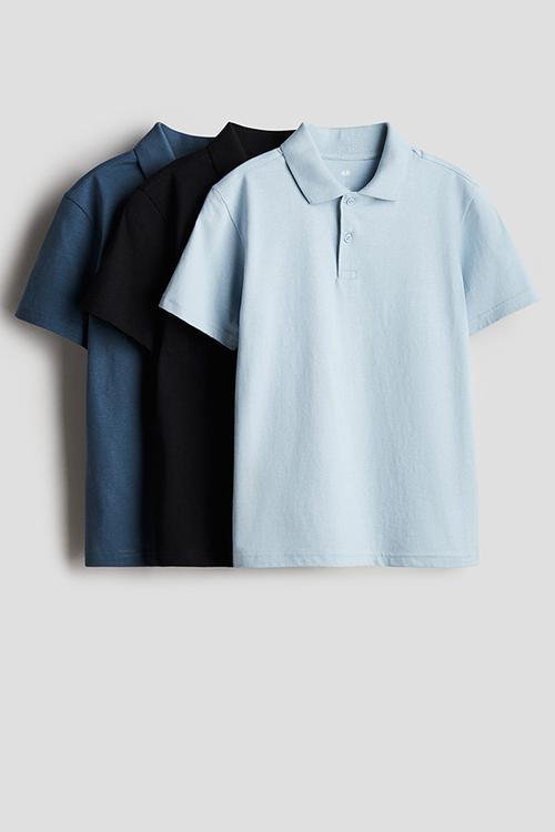 3 pack cotton polo shirts - light blue & navy blue