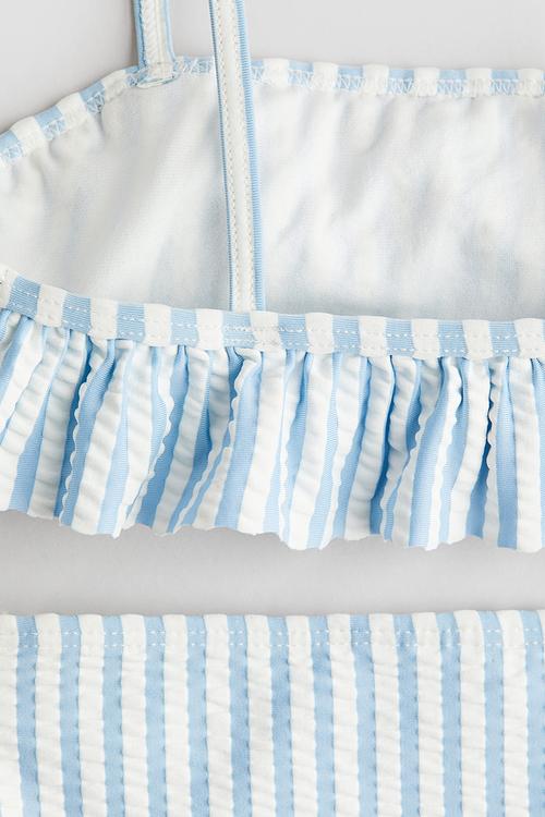 Frill-trimmed bikini - light blue & white striped