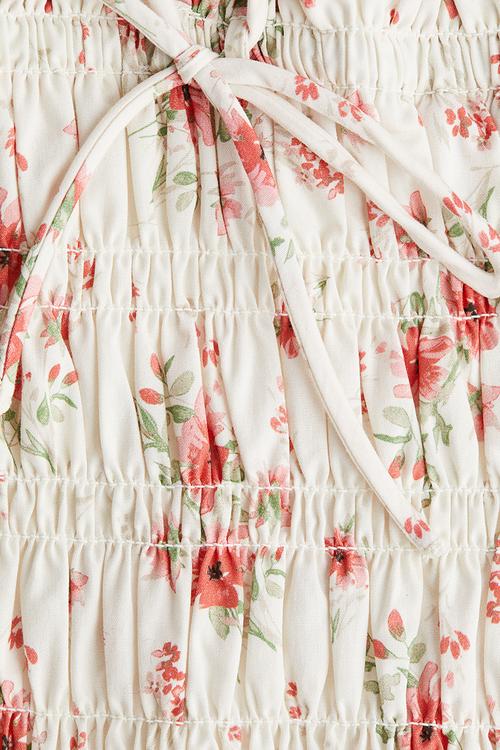 Smocked-bodice cotton dress - white floral