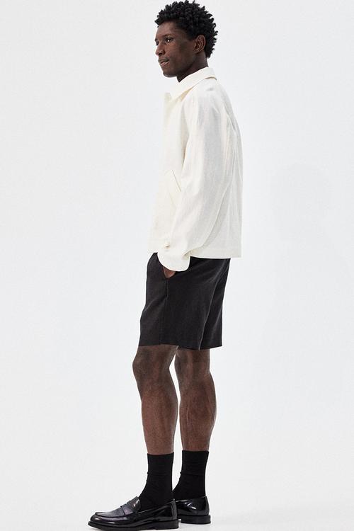 Regular fit linen shorts - black
