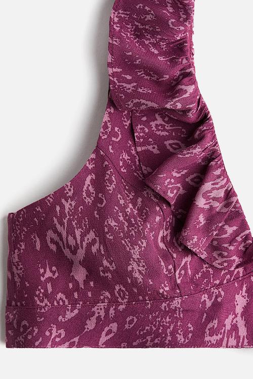Frill-trimmed crop top - purple/patterned