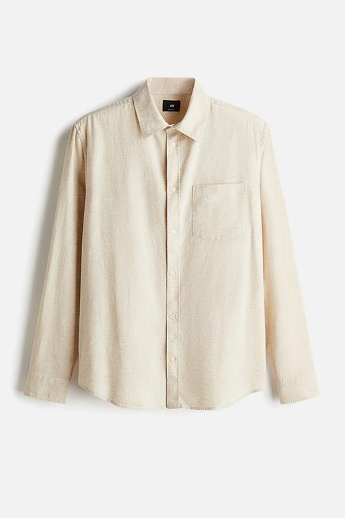 Regular fit linen-blend shirt - light beige
