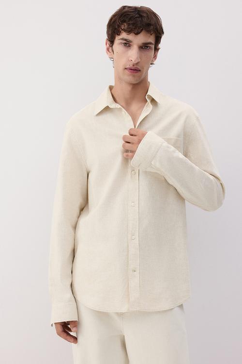 Regular fit linen-blend shirt - light beige
