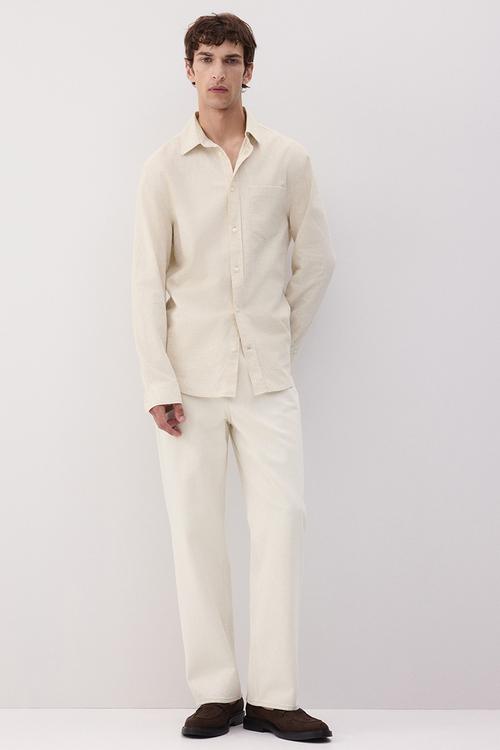 Regular fit linen-blend shirt - light beige