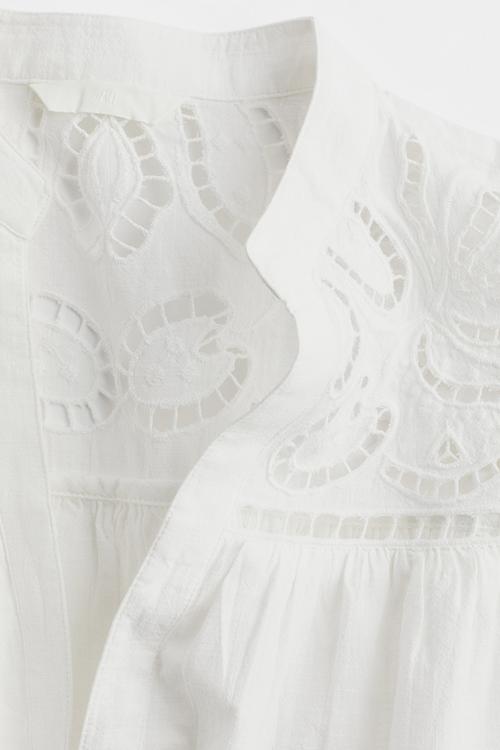 Flutter-sleeve dress with broderie anglaise - white