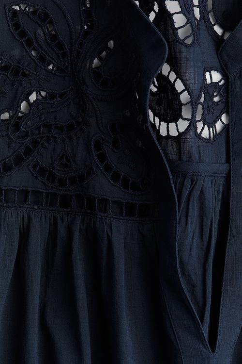 Flutter-sleeve dress with broderie anglaise - navy blue
