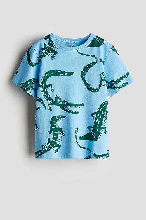 Printed cotton T-shirt - blue crocodiles