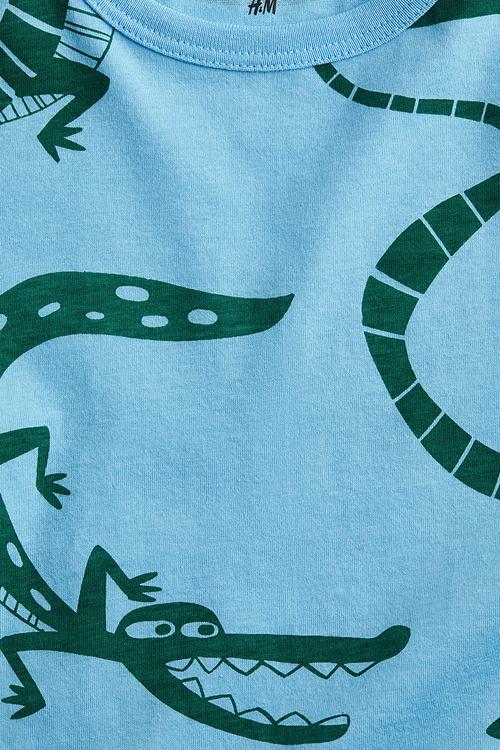 Printed cotton T-shirt - blue crocodiles