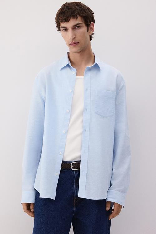 Regular fit linen-blend shirt - light blue