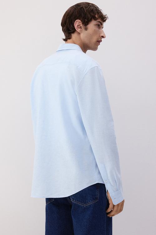 Regular fit linen-blend shirt - light blue