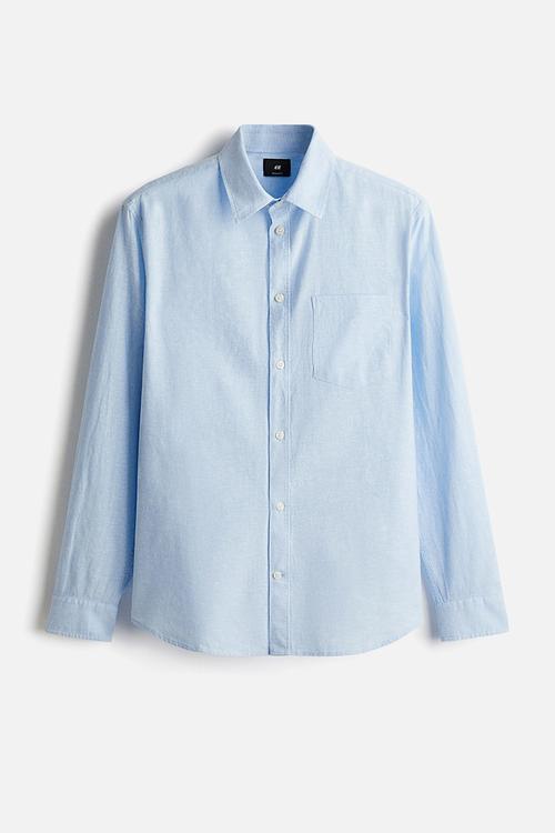 Regular fit linen-blend shirt - light blue