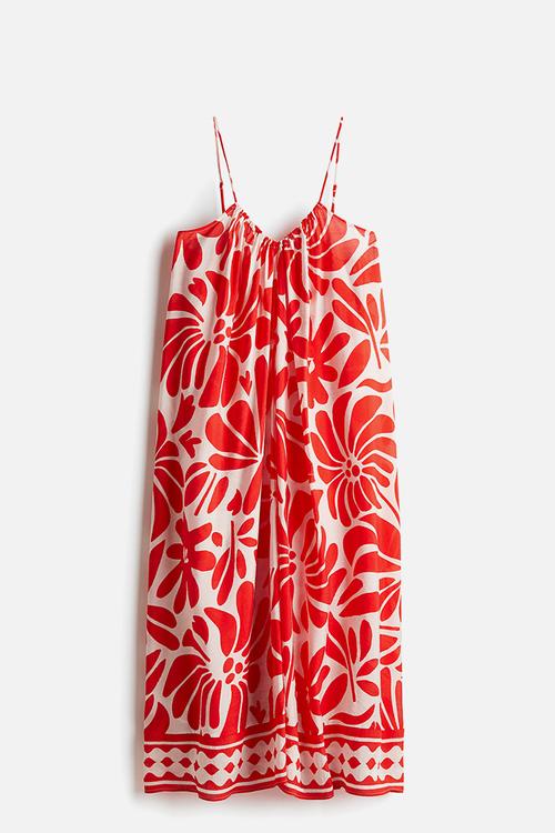 A-line maxi dress - white & red patterned