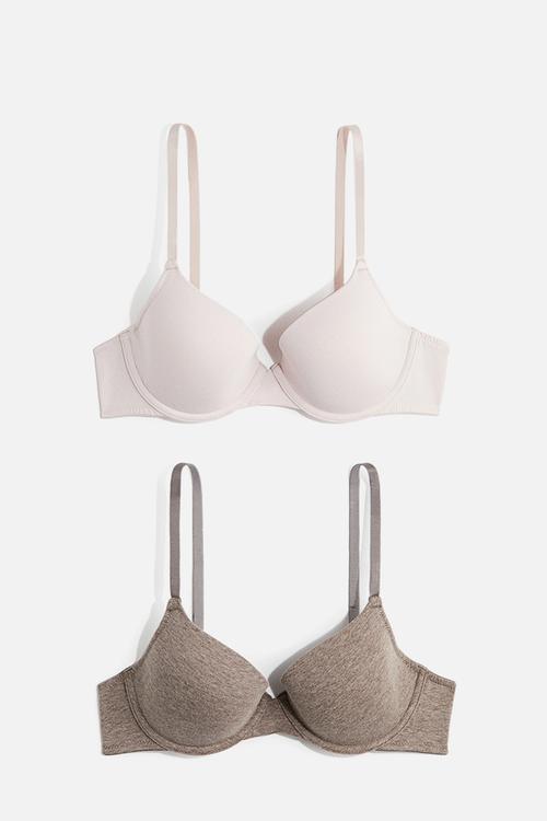 2-Pack padded underwired cotton bras - dark mole/powder pink