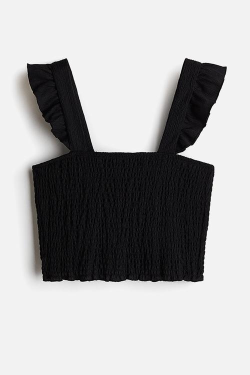 Smocked cropped top - black
